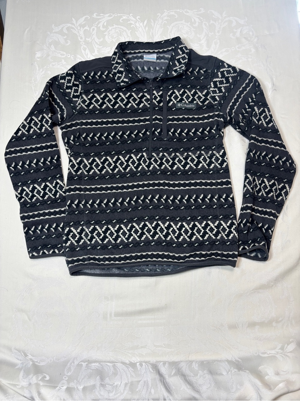 Columbia Men’s Gray and White Patterned Zip-Up Fleece Pullover